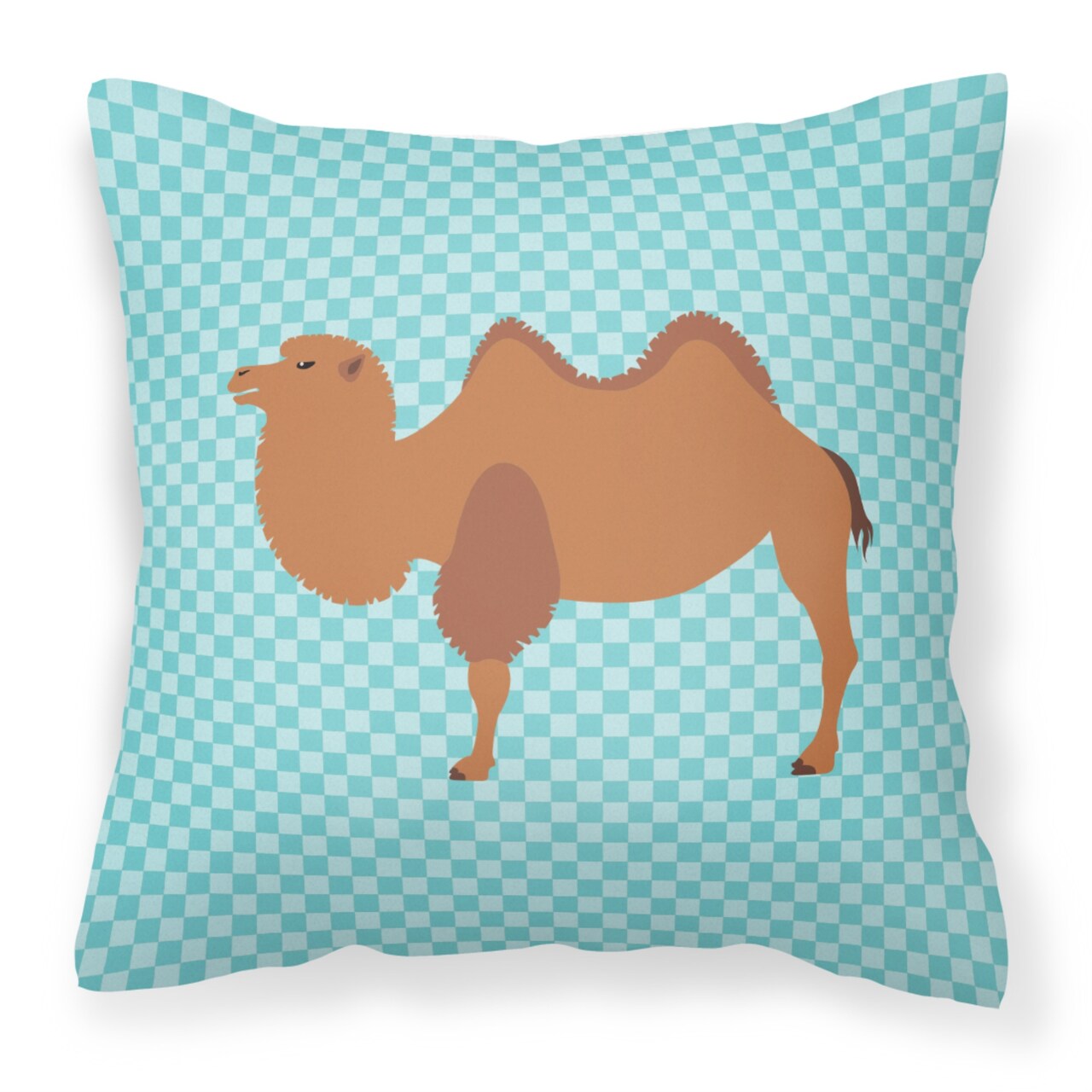 Caroline's Treasures BB7992PW1818 Bactrian Camel Blue Check Outdoor Canvas Fabric Decorative Pillow, Multicolor